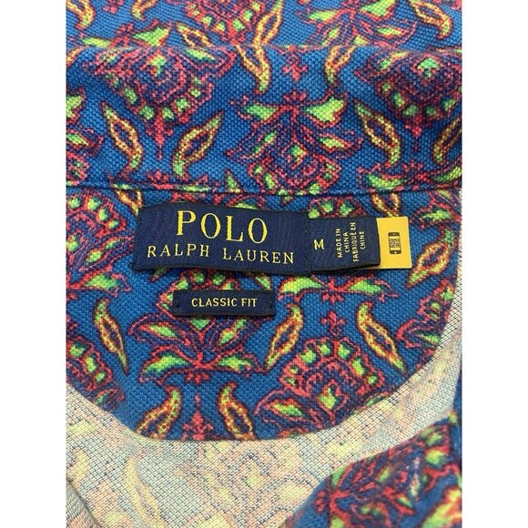 Polo‎ Ralph Lauren Shirt Mens M Blue Floral All Over Print Bohemian Lotus Golf - Picture 7 of 9